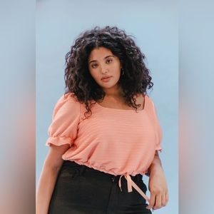 Peach Colored Square Neck Cinched Top